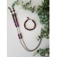 بند عینک تبتی بنفش و زرشکی با زنجیر برنزی به همراه دستبند تبتی با سنگ چشم ببر 